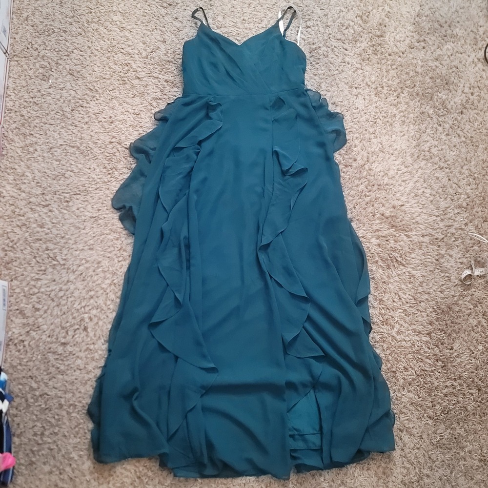 Azazie Peyton Junior Dress Girls J18‎ Peacock Blue Ruffle Chiffon Formal Gown